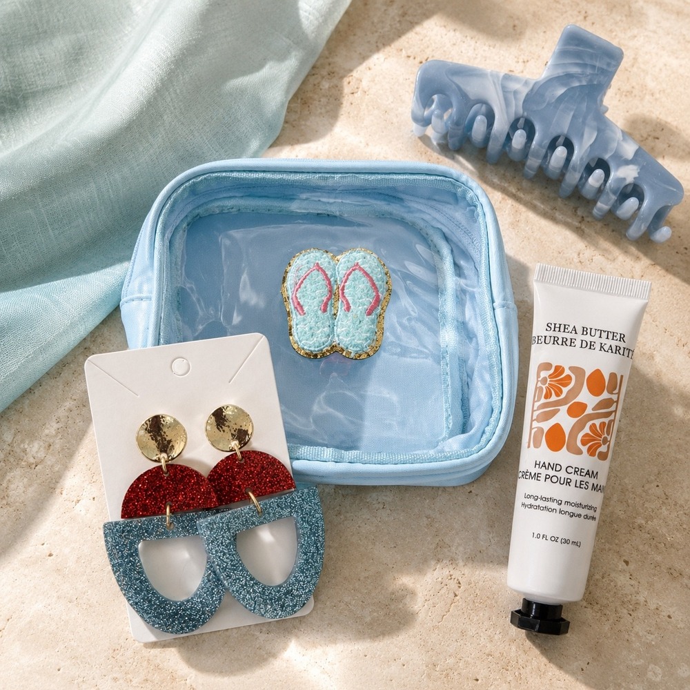 Taylor Shaye Earrings Coastal Self Care Gift Set Cosmetic Bag Hair Clip